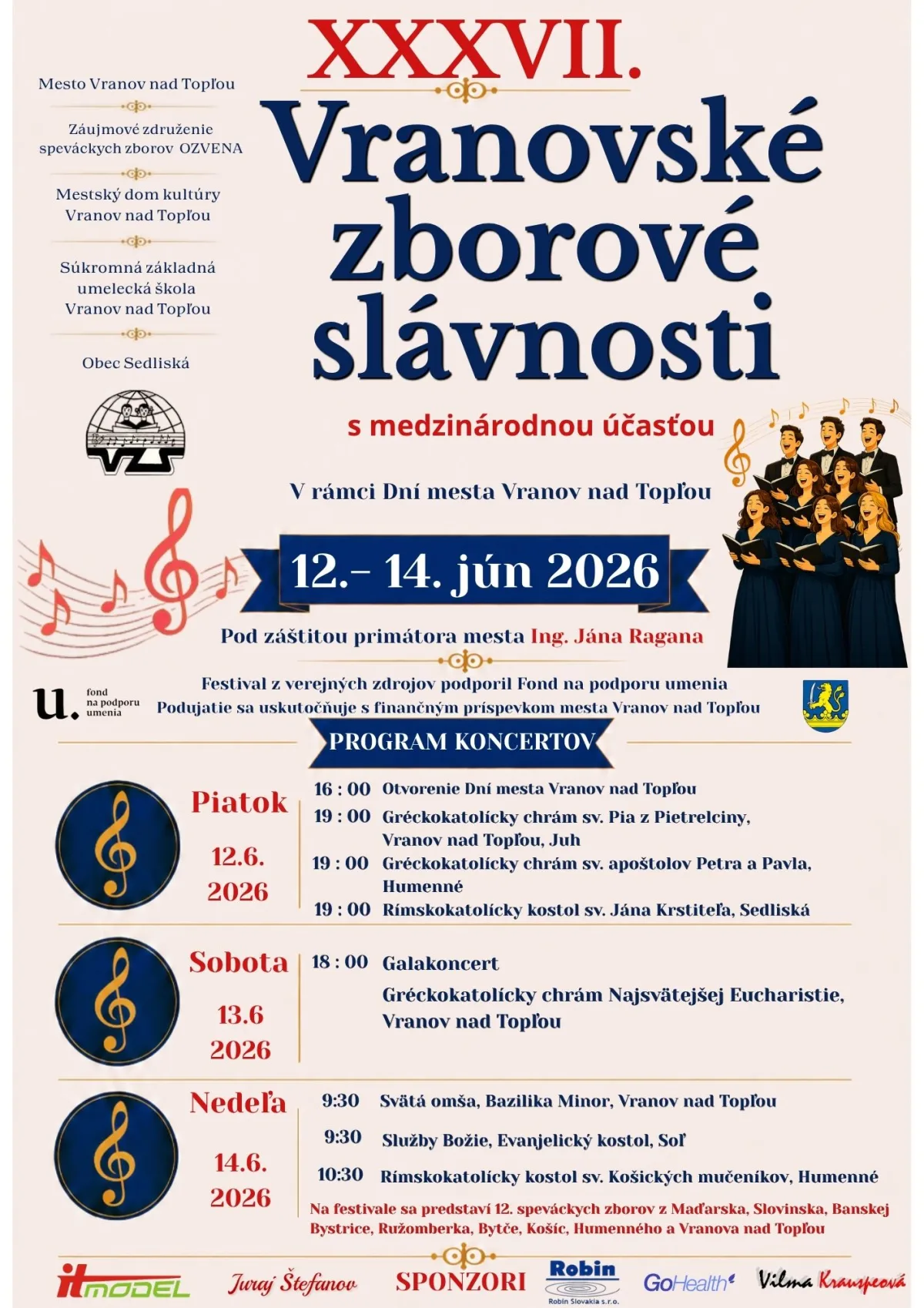 Poster of the 37th International Choral Festival, 12–14 June 2026 in Vranov nad Topľou