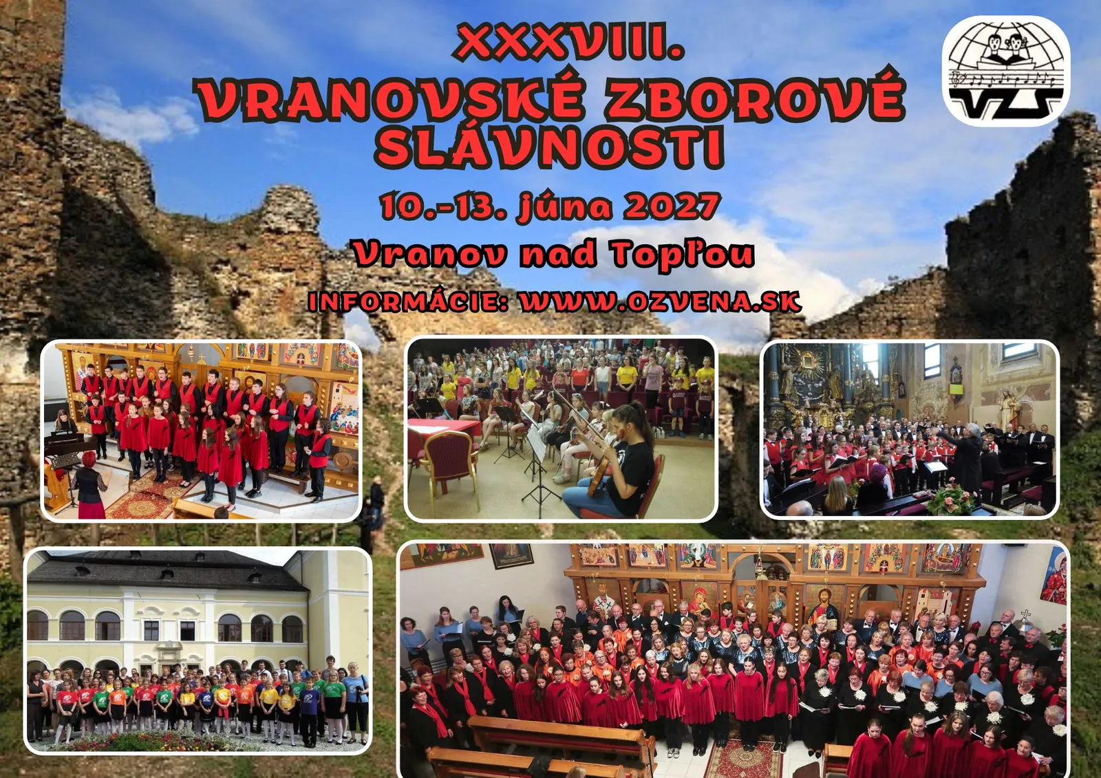 Plagát XXXVIII. Vranovských zborových slávností 10.–13. júna 2027 vo Vranove nad Topľou