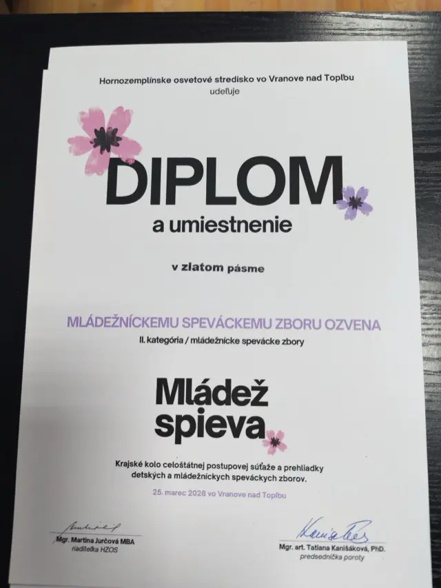 Gold tier diploma for Youth Choir