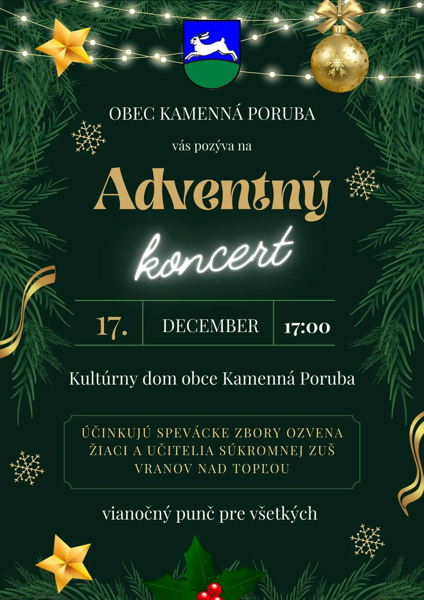 Adventný koncert 17.12. Kamenná Poruba - plagát