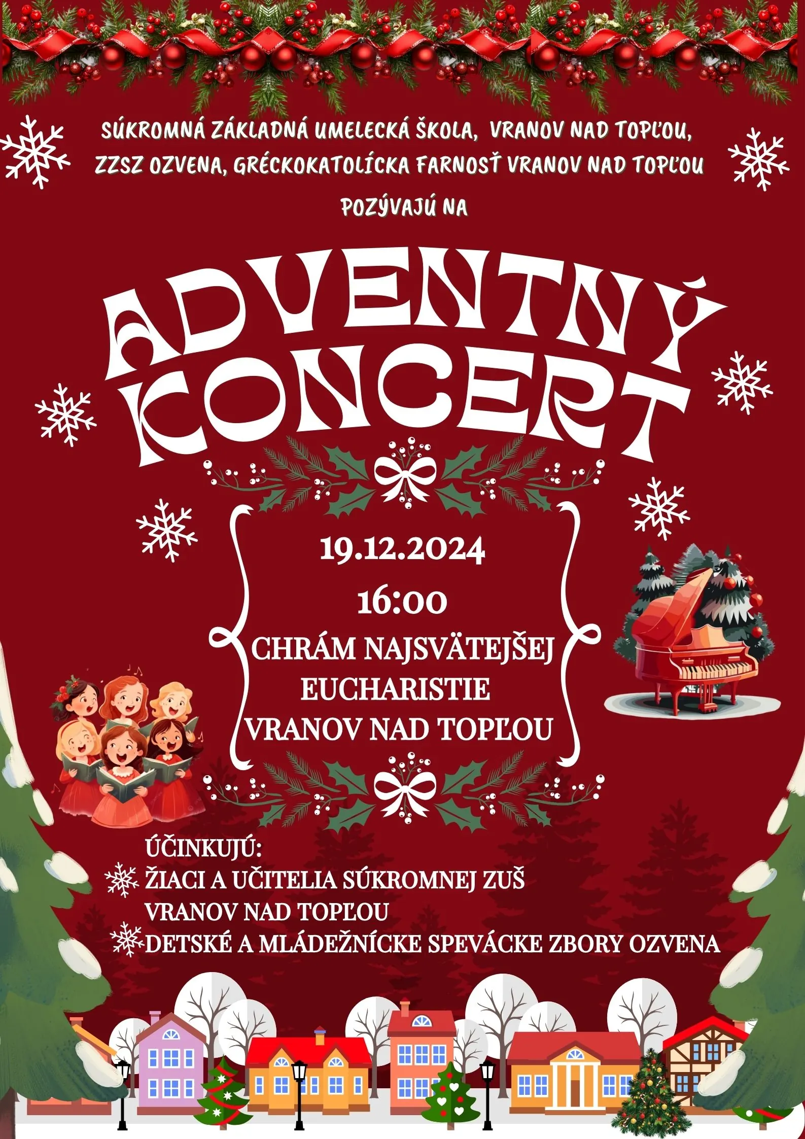 Adventný koncert 19.12. Vranov nad Topľou - plagát