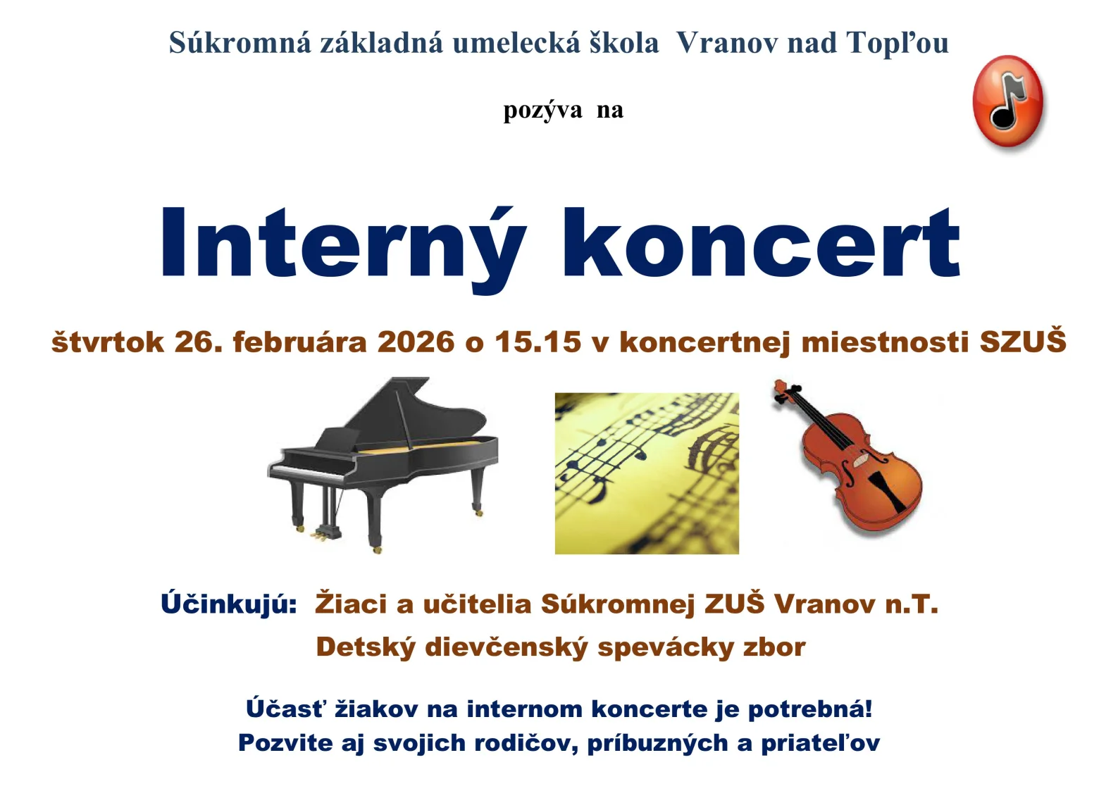 Interný koncert 26. februára 2026 - plagát