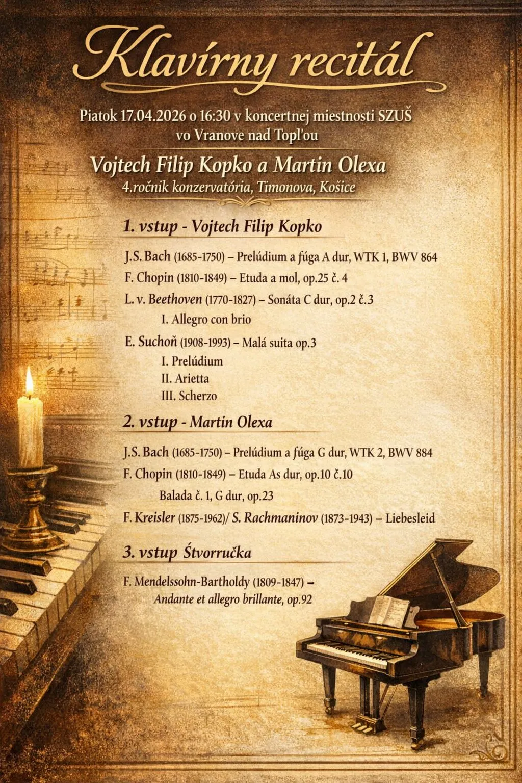 Klavírny recitál 17. apríla 2026 — program