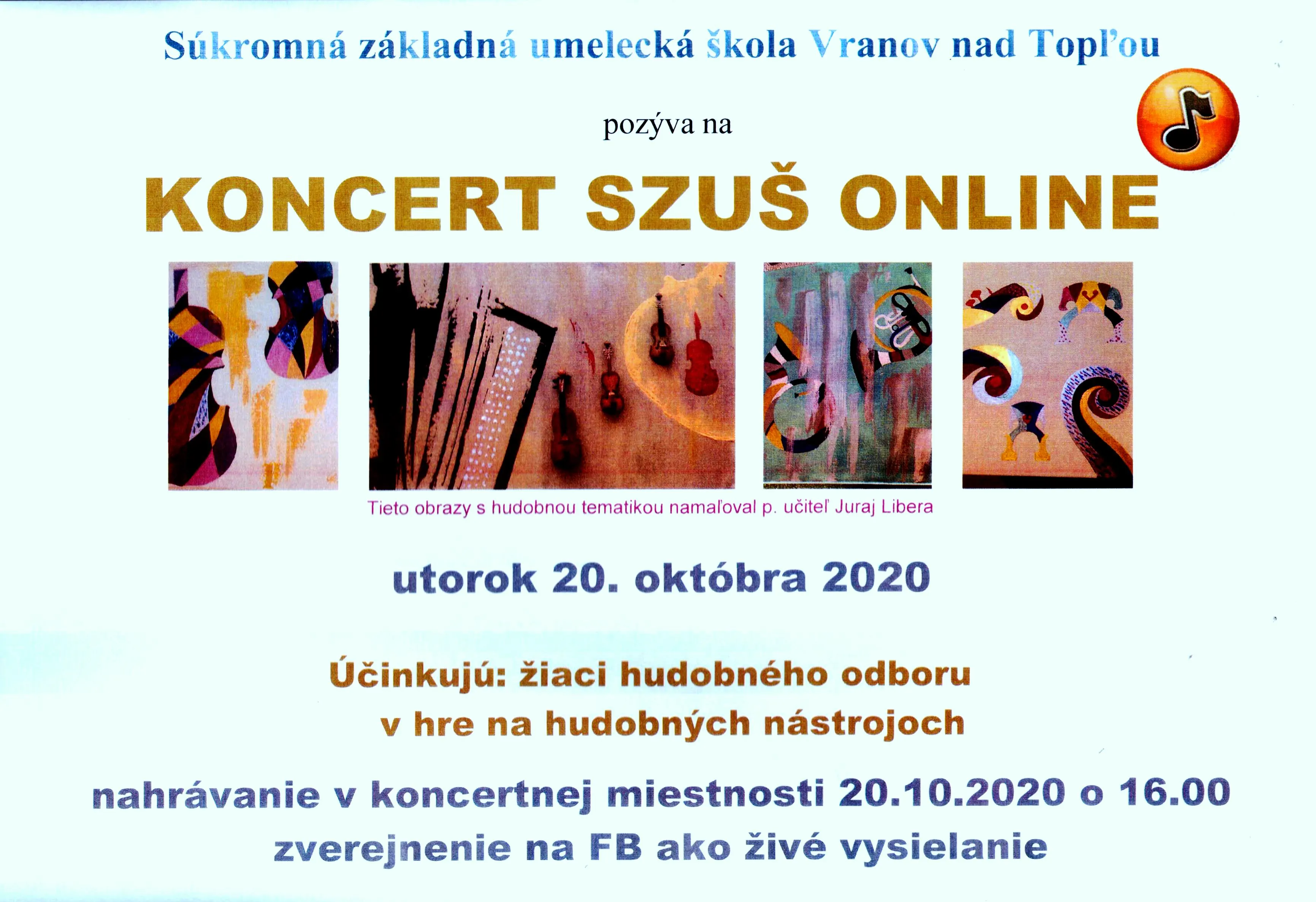 Súkromná ZUŠ - Koncert SZUŠ ONLINE 20. Október 2020 - plagát