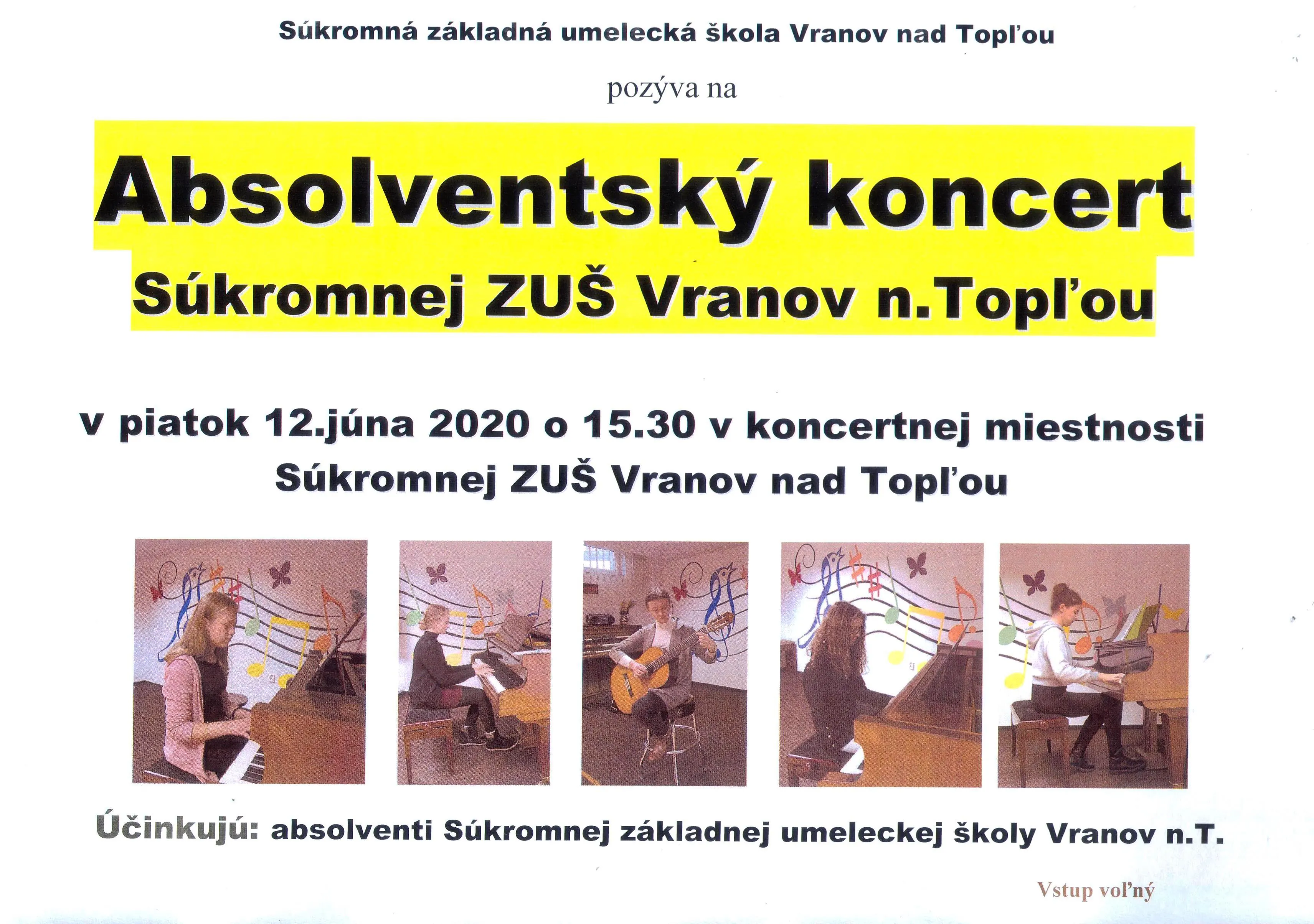 Súkromná ZUŠ - Pozvanie na absolventský koncert 12.6.2020 - plagát