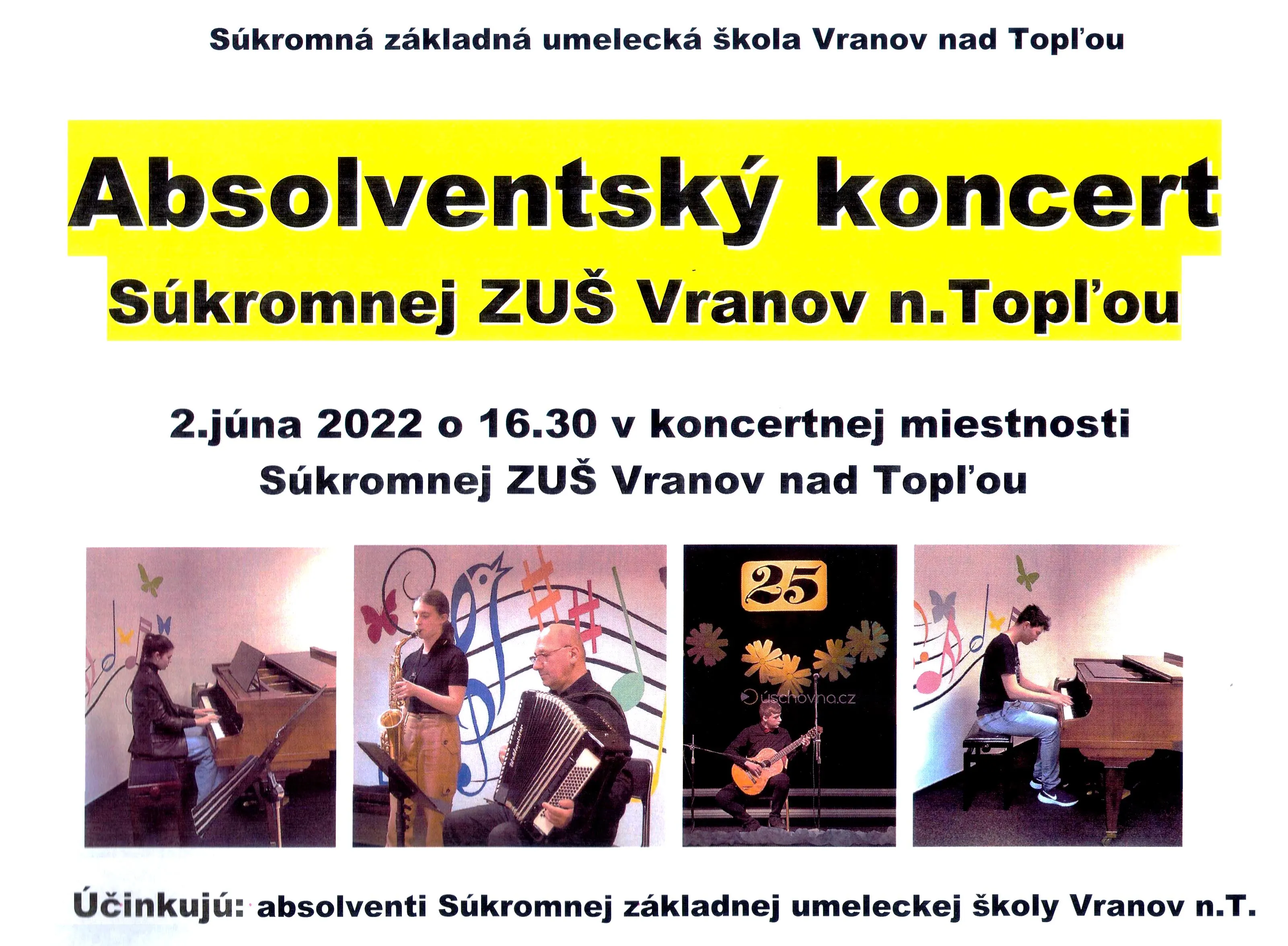 Súkromná ZUŠ - Pozvánka na absolventský koncert 2. júna 2022 - plagát
