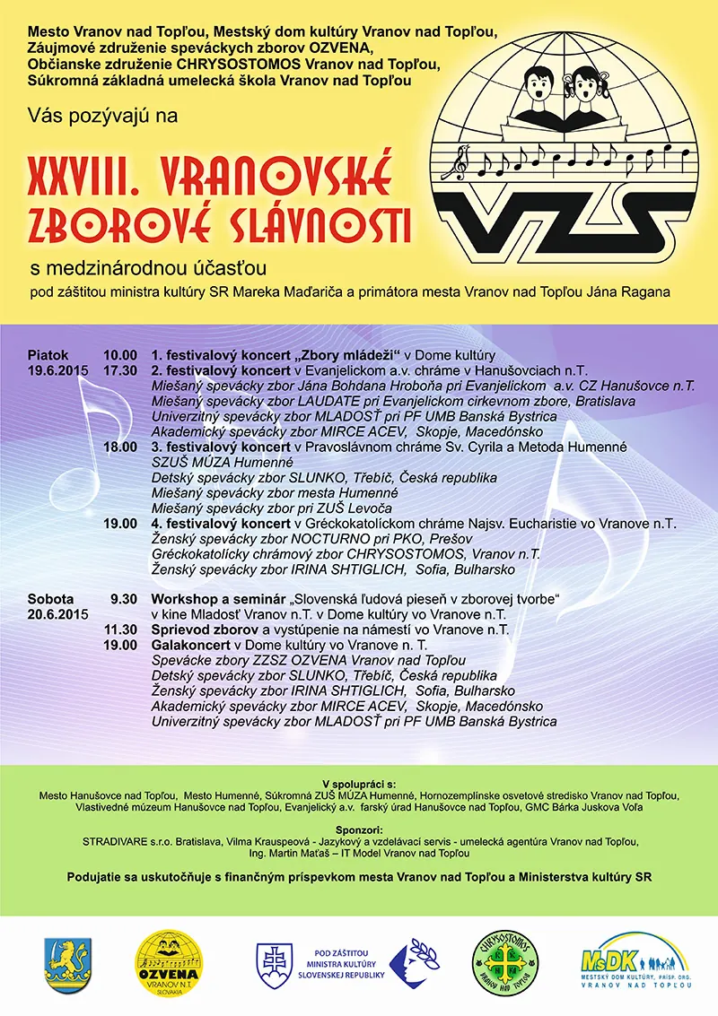 Súkromná ZUŠ - Pozvánka na XXVIII. Vranovské zborové slávnosti - plagát
