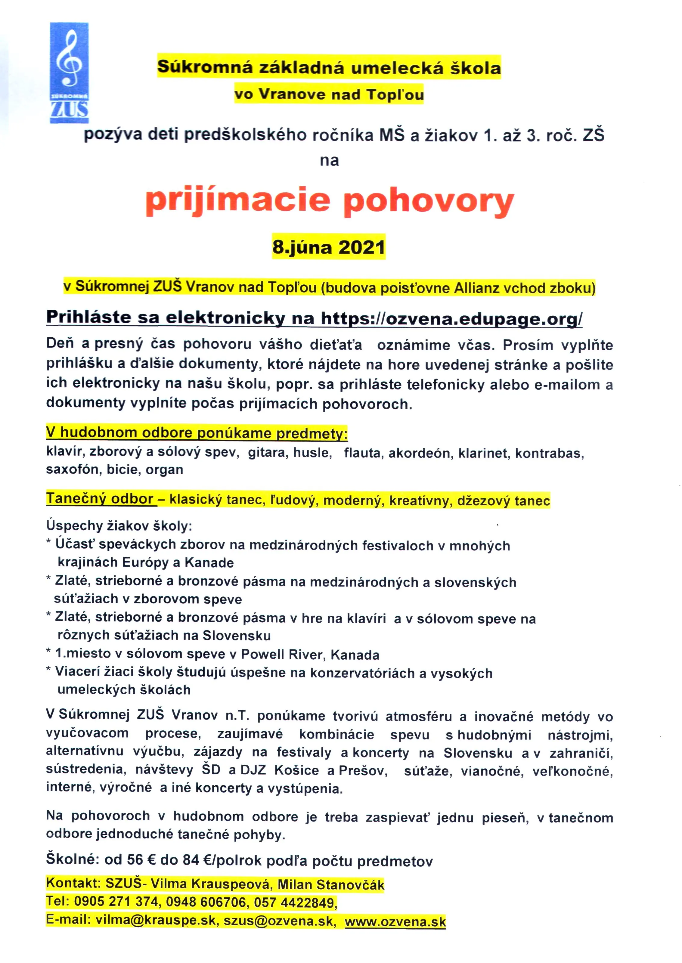 Prijímacie pohovory 2021